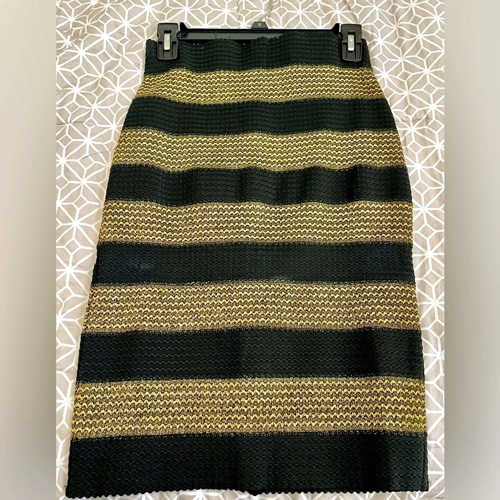 Midnight Nikibiki black, gold striped sparkle pencil stretch skirt size small - Picture 1 of 8